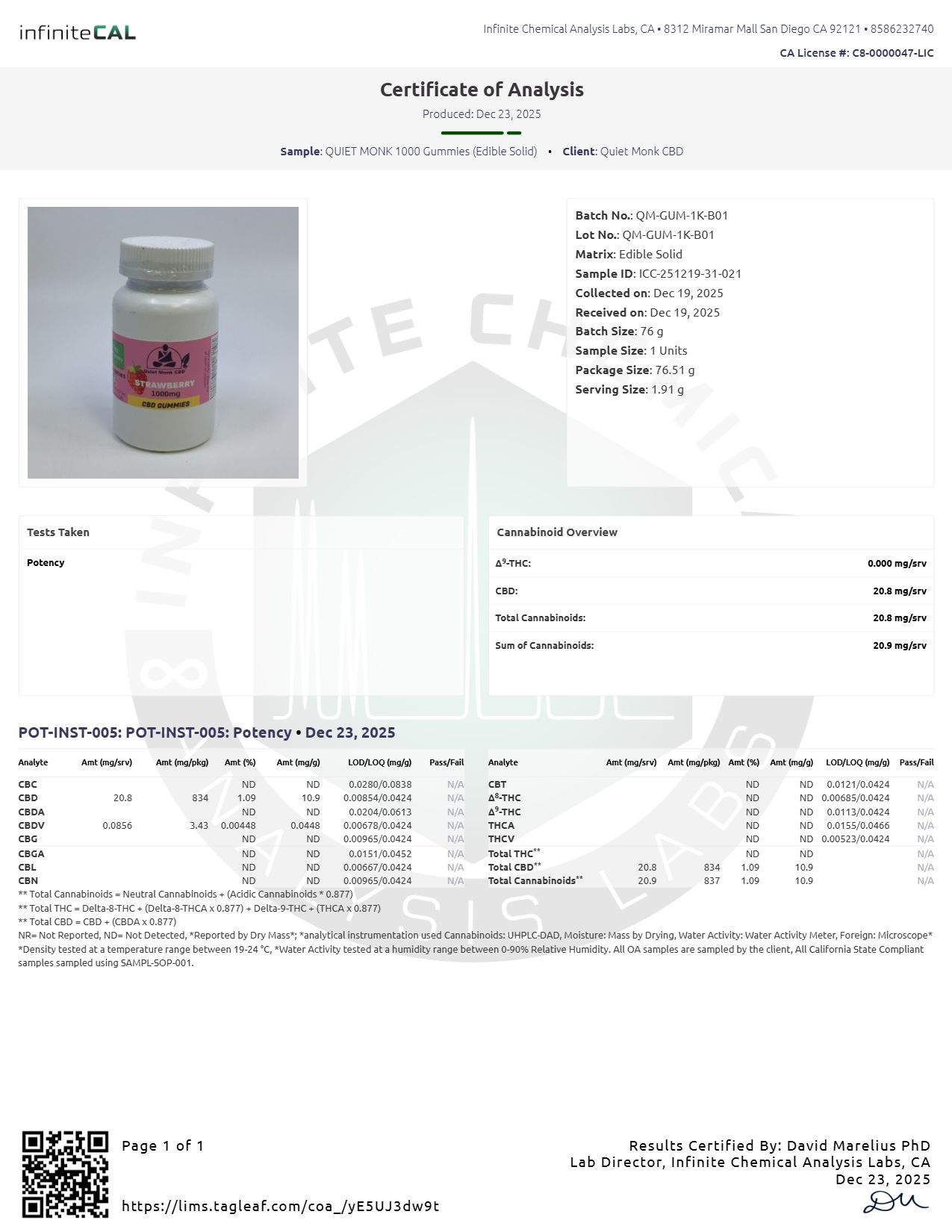 CBD Gummies 1000mg COA