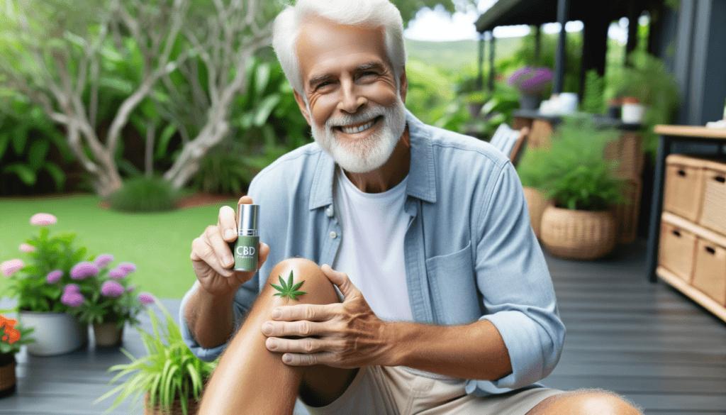 applying CBD roll on gel to knees