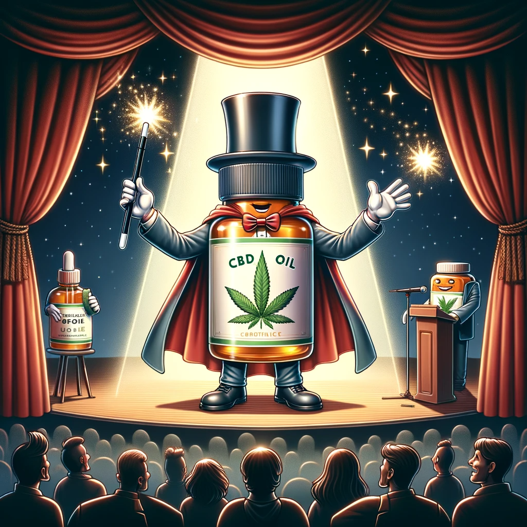 CBD oil bottle as a magician