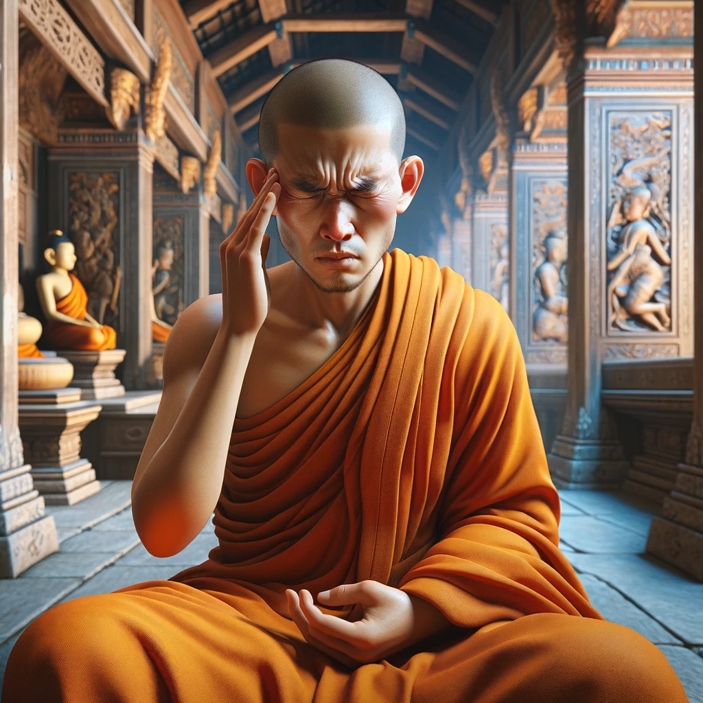 a monk experiencing a headache
