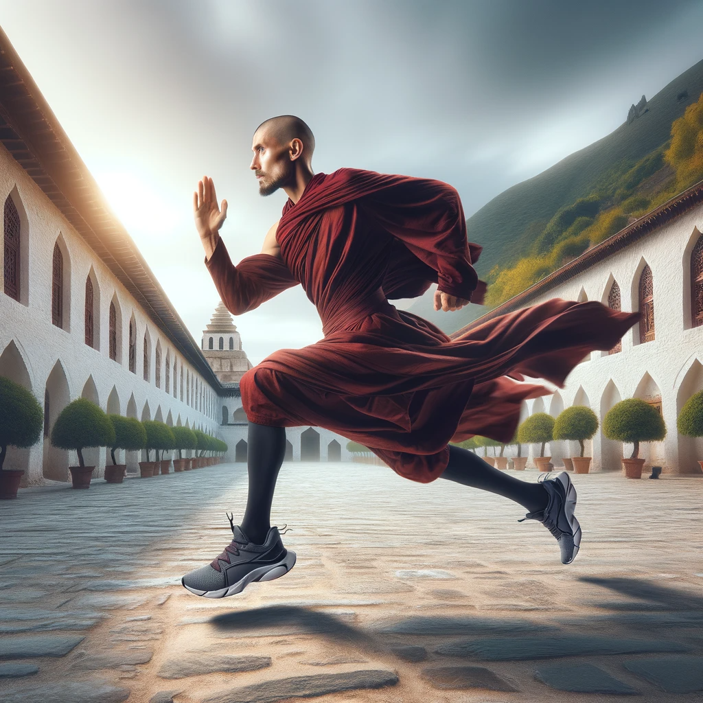 monk running in running shoes