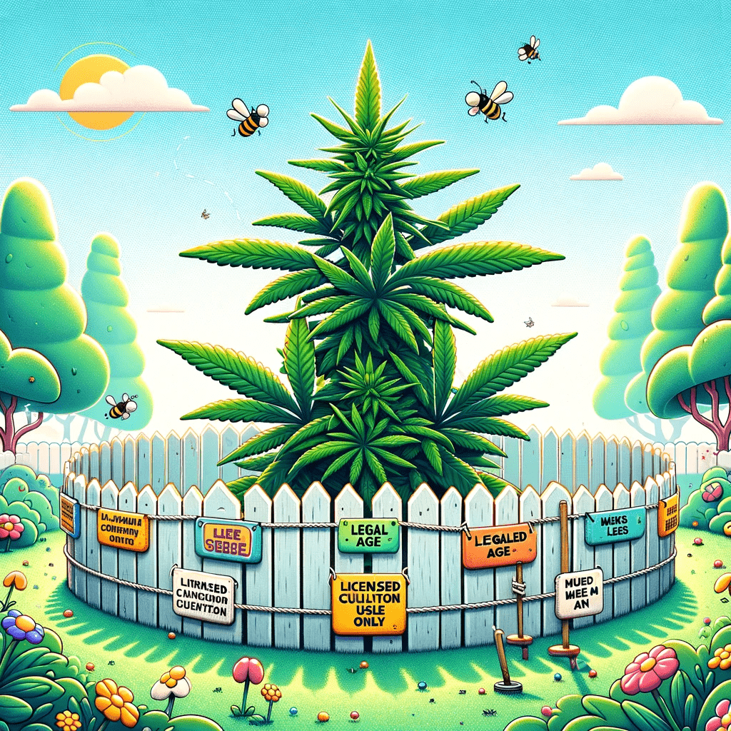 a cannabis plant surrounded by a fence