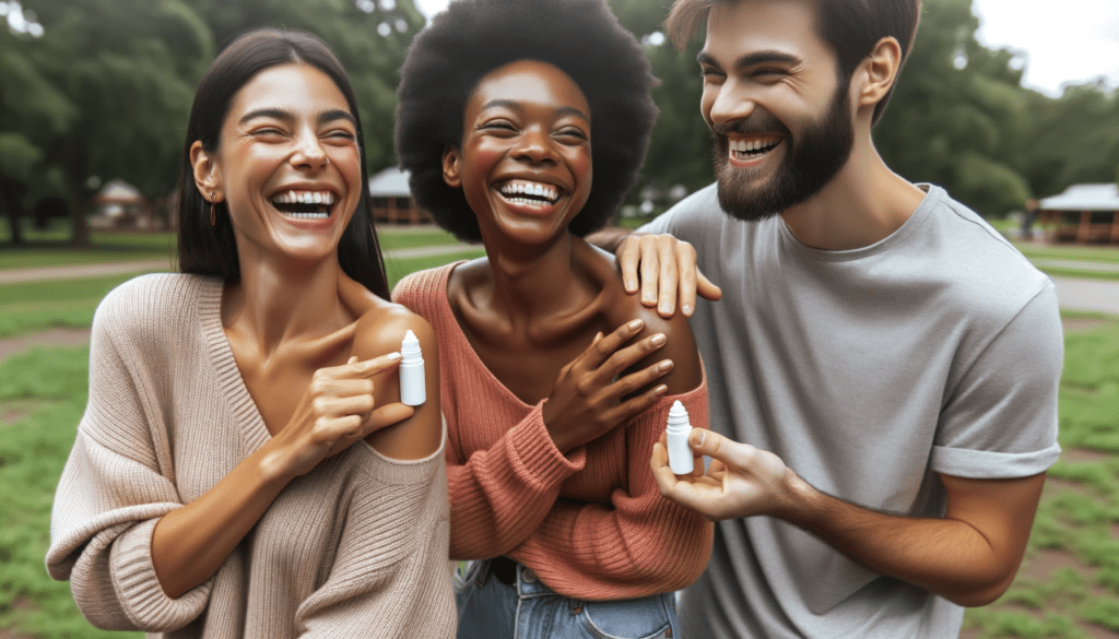 people laughing and showcasing their CBD roll-on gels