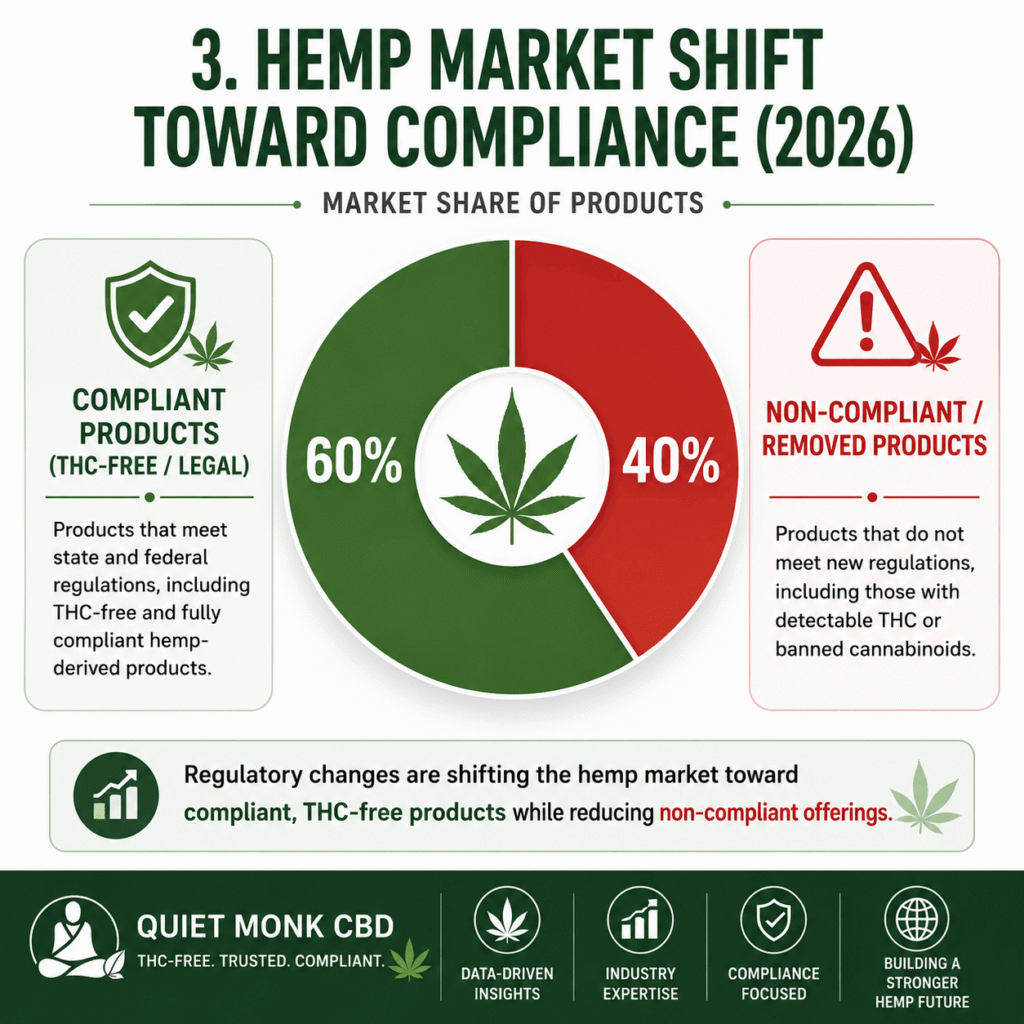 Regulatory changes are shifting the hemp market toward compliant, THC-free products while reducing non-compliant offerings.
