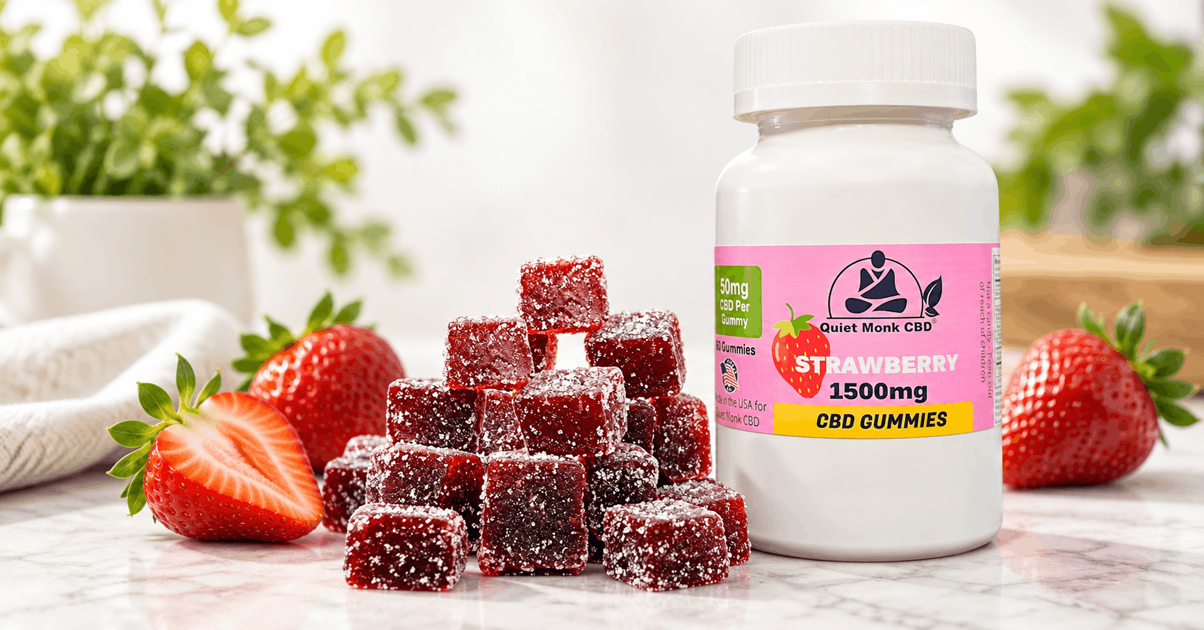 Quiet Monk 1500mg strawberry CBD gummies